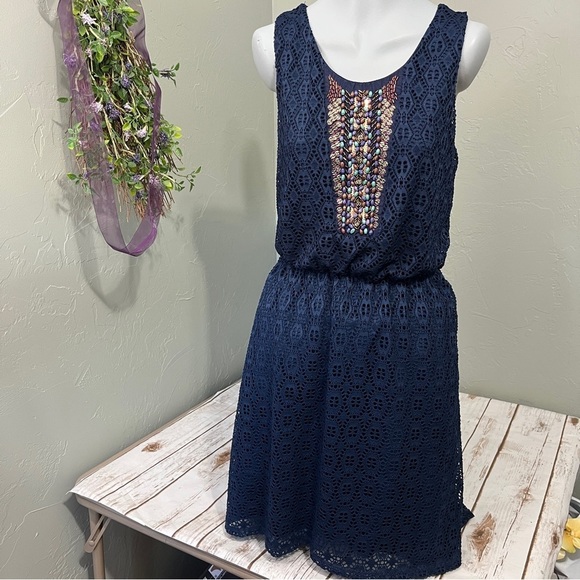 Maurice’s Navy Blue Sleeveless Beaded Dress Size Small - Picture 14 of 16